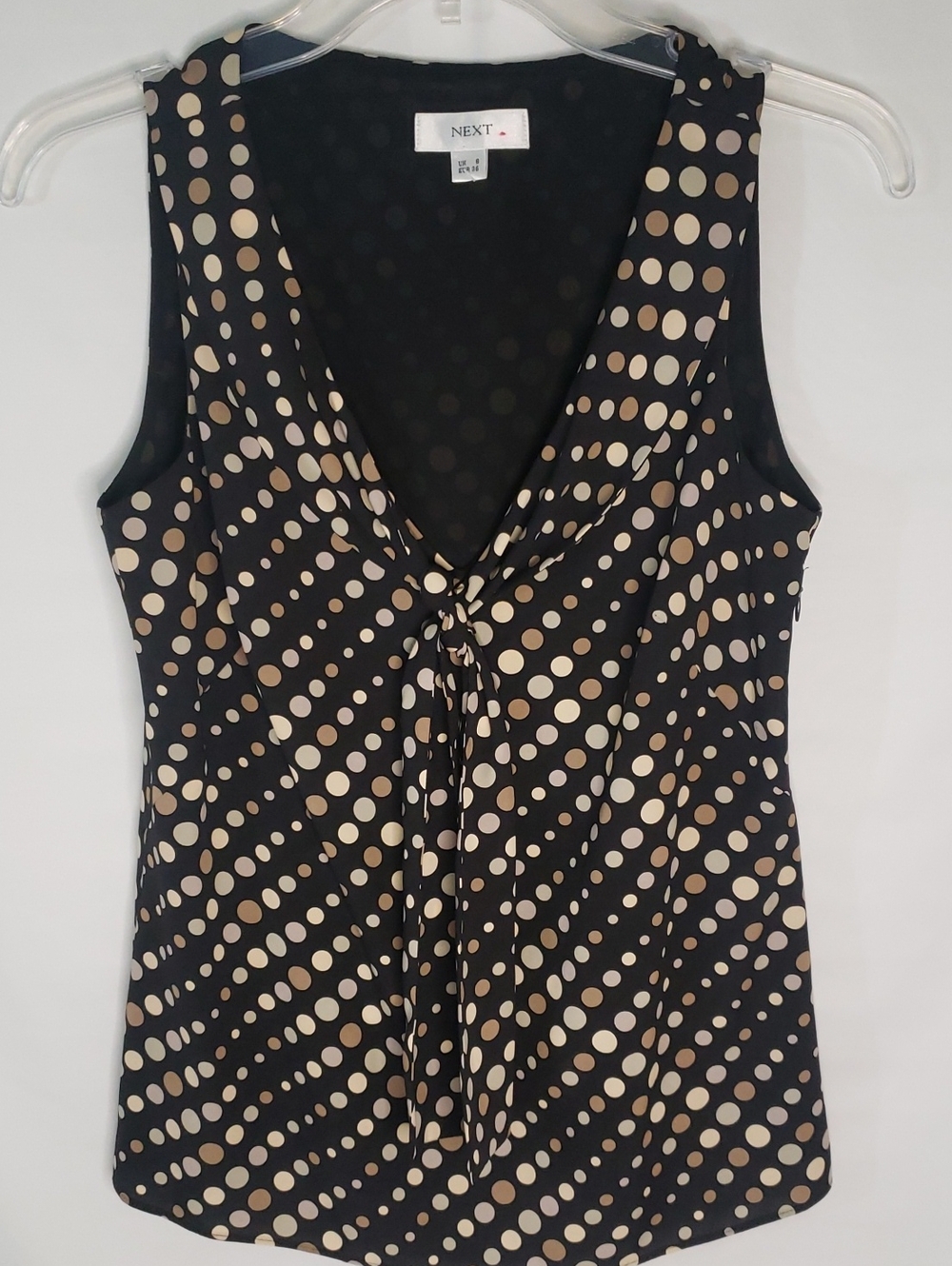 next Black and Cream Polka Dot Tie-Front V-Neck Blouse, Small